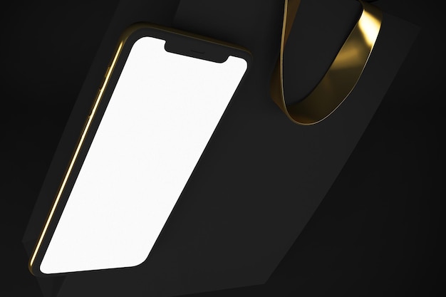 Gold and Dark Shopping Bag With Phone Left Side In Black Background