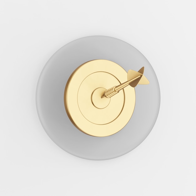 Foto icona di destinazione del dardo d'oro. rendering 3d rotondo pulsante grigio chiave, elemento di interfaccia.
