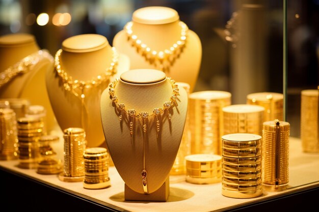 Photo gold decoration on display in a jewelry store