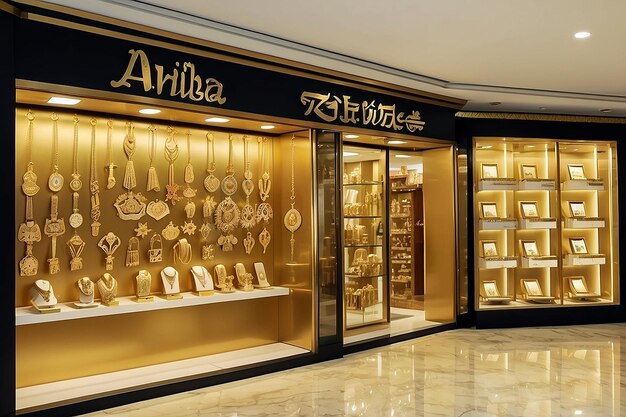 Gold decoration on display in a jewelry store