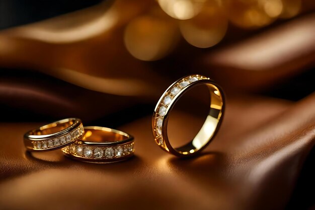 Gold and diamond jewelry on a brown background