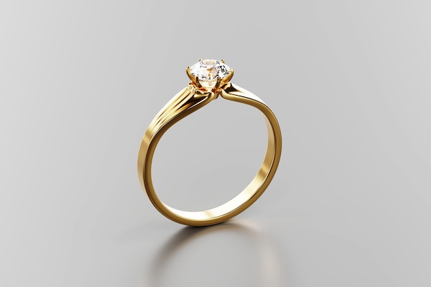 Gold diamond Ring isolated on white background 3D rendering