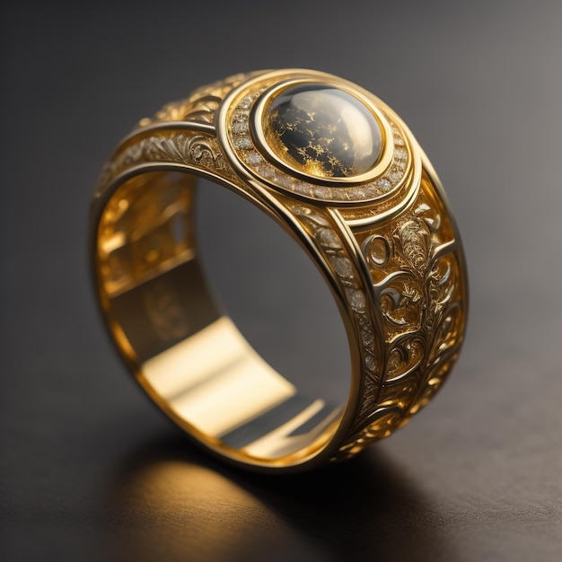 Gold Diamond Ring With Moon