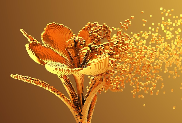 Foto il fiore digitale d'oro si disintegra in pixel 3d