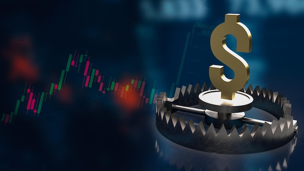 The gold dollar symbol  on  bear trap for business concept 3d rendering