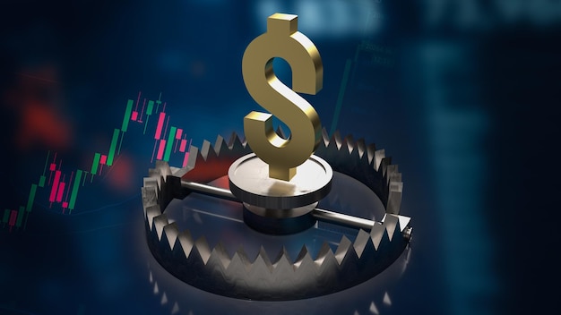 The gold dollar symbol  on  bear trap for business concept 3d rendering