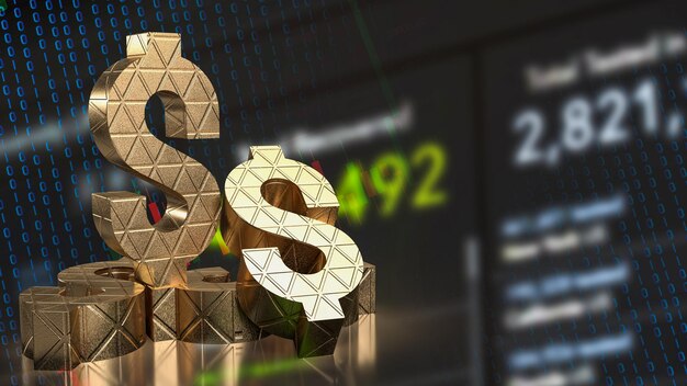 The gold dollar symbol on chart background for business concept 3d rendering