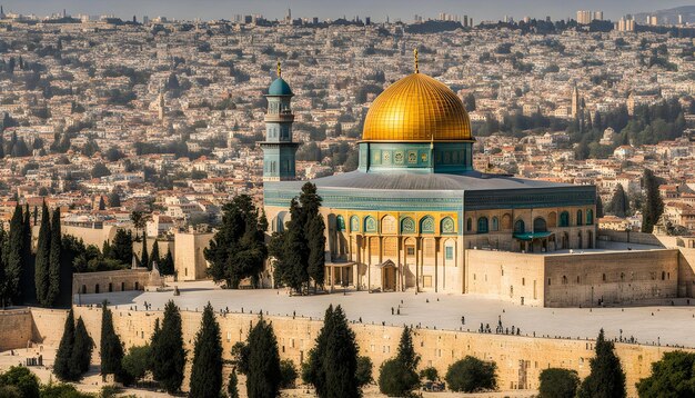 Photo a gold dome is surrounded by a cityscape and a city