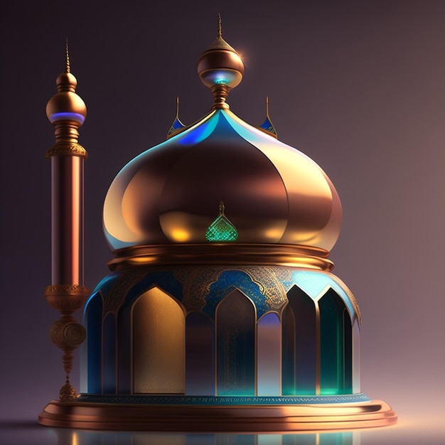 A gold dome with a blue design on the top.