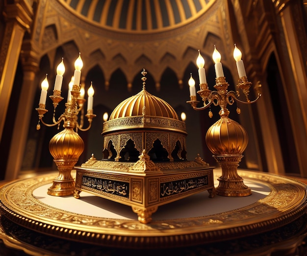 A gold dome with a dome and a candle on it