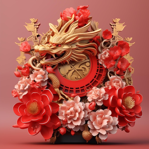 Photo gold dragon 3d for happy chinese new year