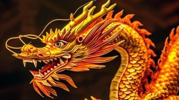 Gold dragon on the black background generated by ai