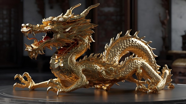 A gold dragon statue