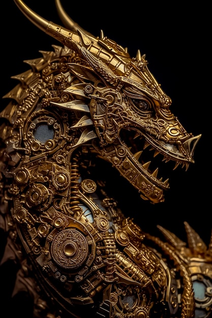 Gold dragon steampunk AI generated