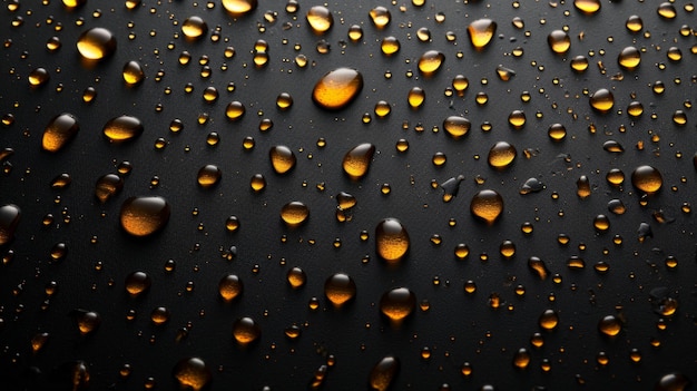 Gold drops on a dark background Fragments of golden liquid with shiny reflections