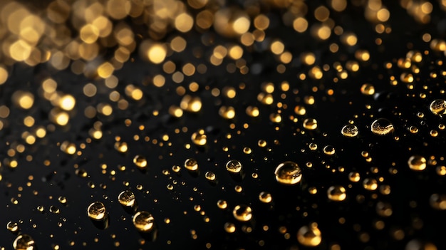 Gold drops on a dark background Fragments of golden liquid with shiny reflections