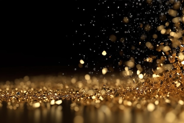 A gold dust is sprinkled with gold particles.