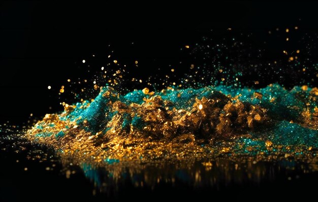Gold dust and sparkles with a black background