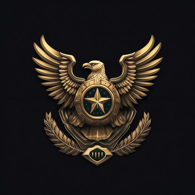 A gold eagle with a star on the front of it