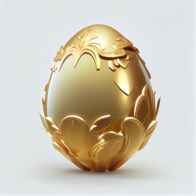 A gold egg with a floral design on it