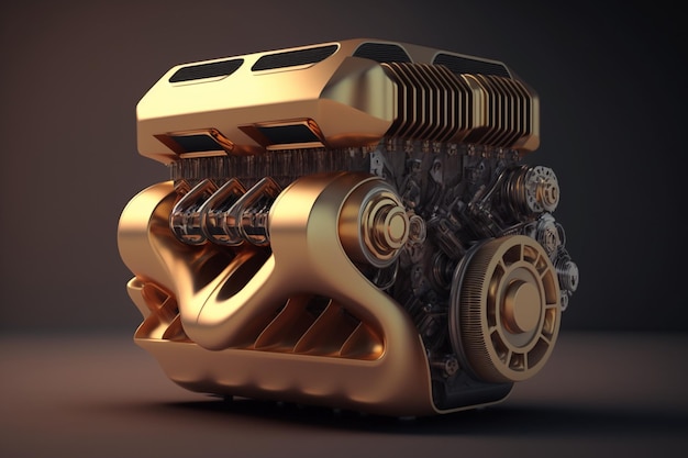 A gold engine with a black background