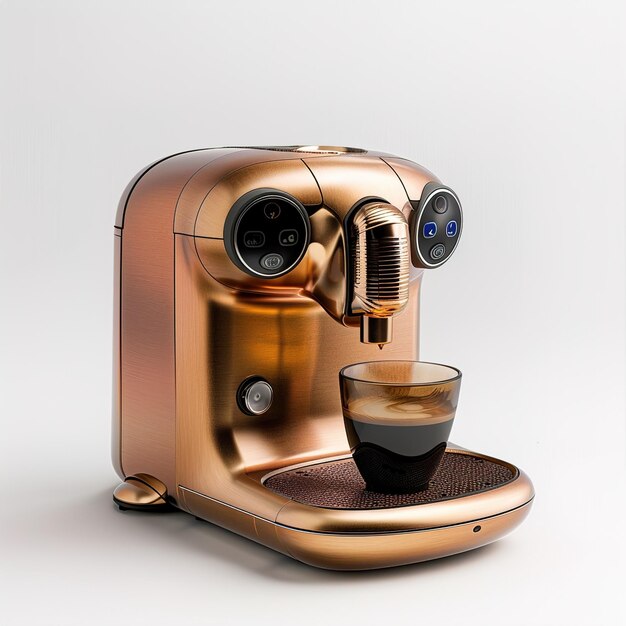 a gold espresso machine with a cup of coffee on it