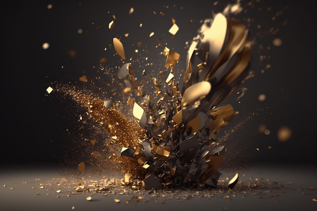 A gold explosion in a dark background