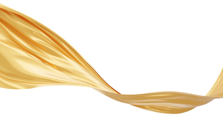 Photo gold fabric flying in the wind isolated on white background 3d render