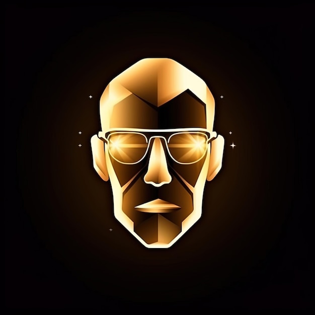 A gold face with a black background