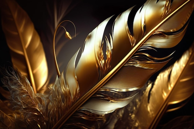 Gold Feather closeup Abstract Luxury Background