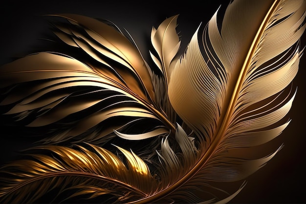 Gold Feather closeup Abstract Luxury Background