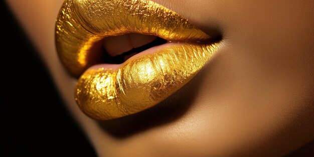 Photo gold female lips close up