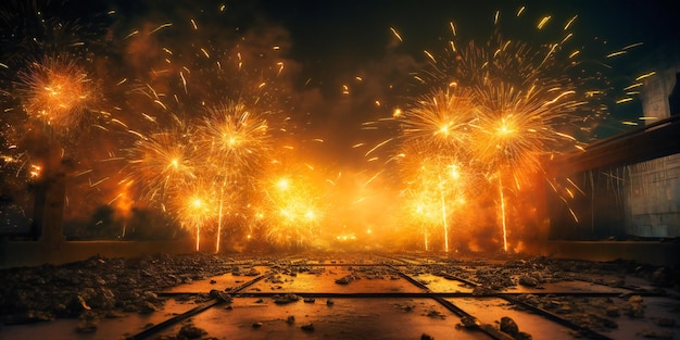 Gold fireworks burning brighten the atmosphere