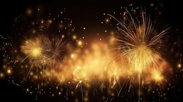 A gold fireworks display with a black background