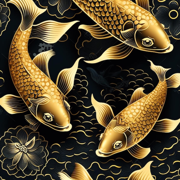 Gold fish on a black background.