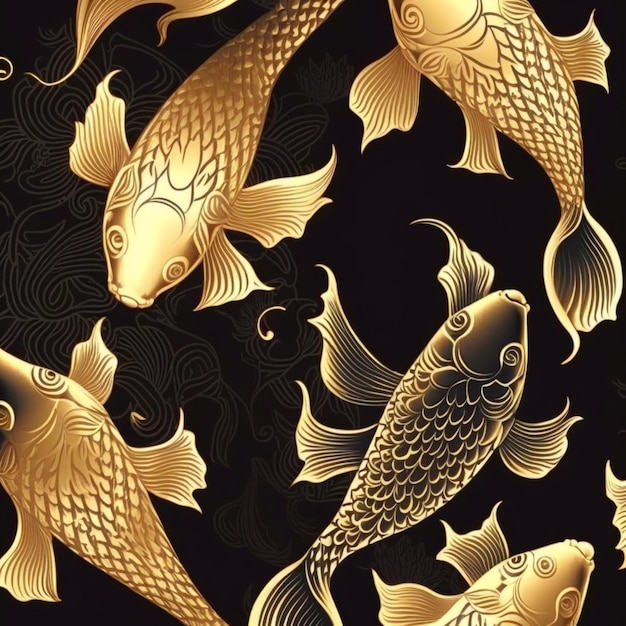 Gold fish on a black background.