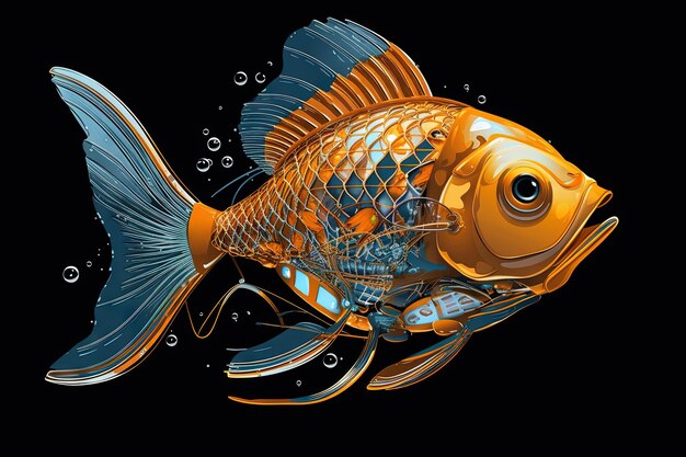 Gold fish cyborg illustration generative ai