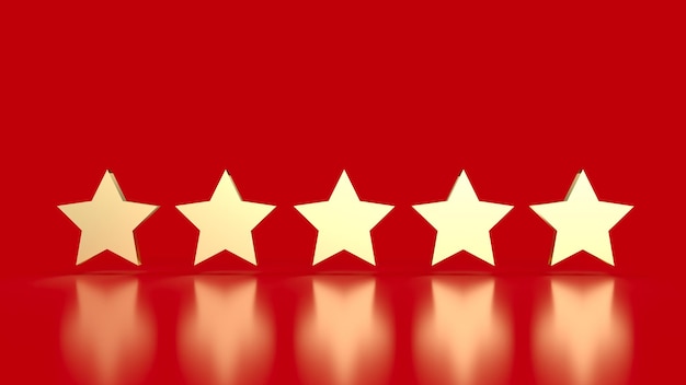 The gold five star on red background 3d rendering