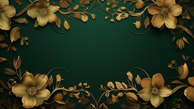 gold floral ornament on a green background