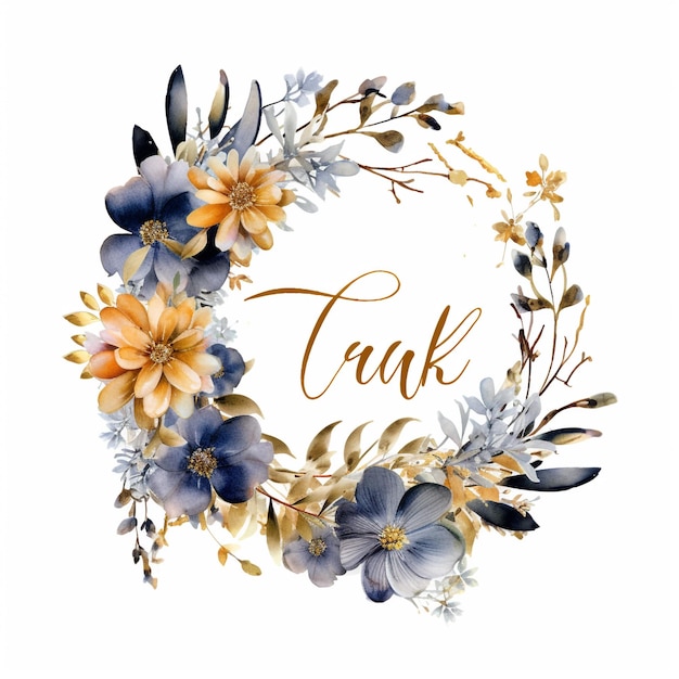 Gold floral wedding element on white background by Generated AI