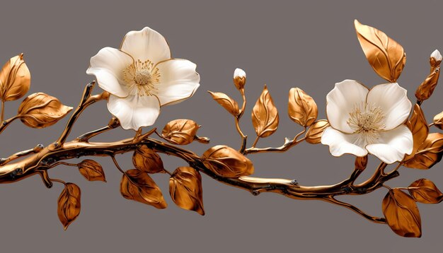 A gold flower branch with the words " magnolia " on it.