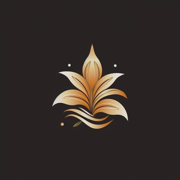 Gold flower logo with a black background