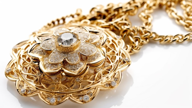 A gold flower pendant with diamonds and diamonds