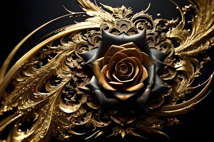 黒地に金色の花