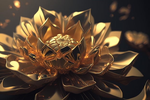 A gold flower with a black background