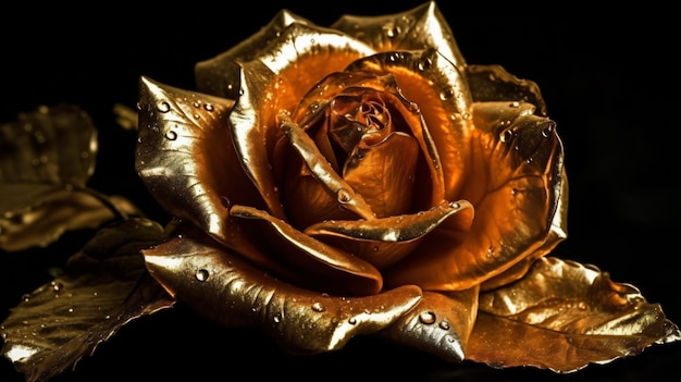 A gold flower with the word love on it