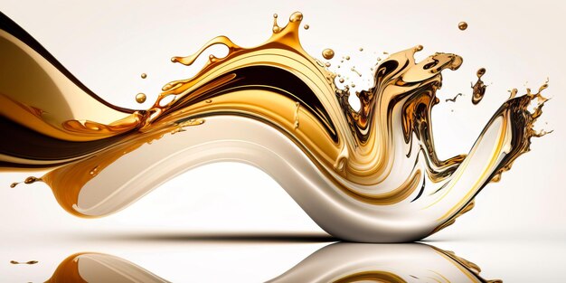 Gold Fluid splash swirl on white Luxury golden flow Generative AI