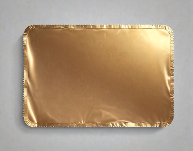 a gold foil packet on a gray background