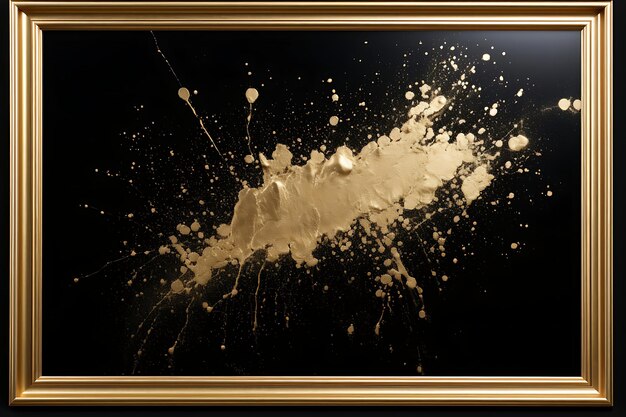 Foto splatter di foglio d'oro con cornice bianca su un nero