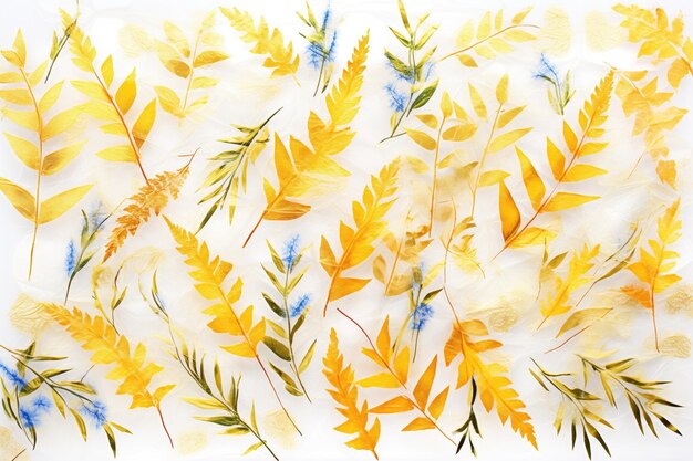 Photo gold foil with pressed plant leaves